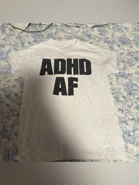 Dizzy White Short-Sleeve Tee with Black 'ADHD AF' Graphic